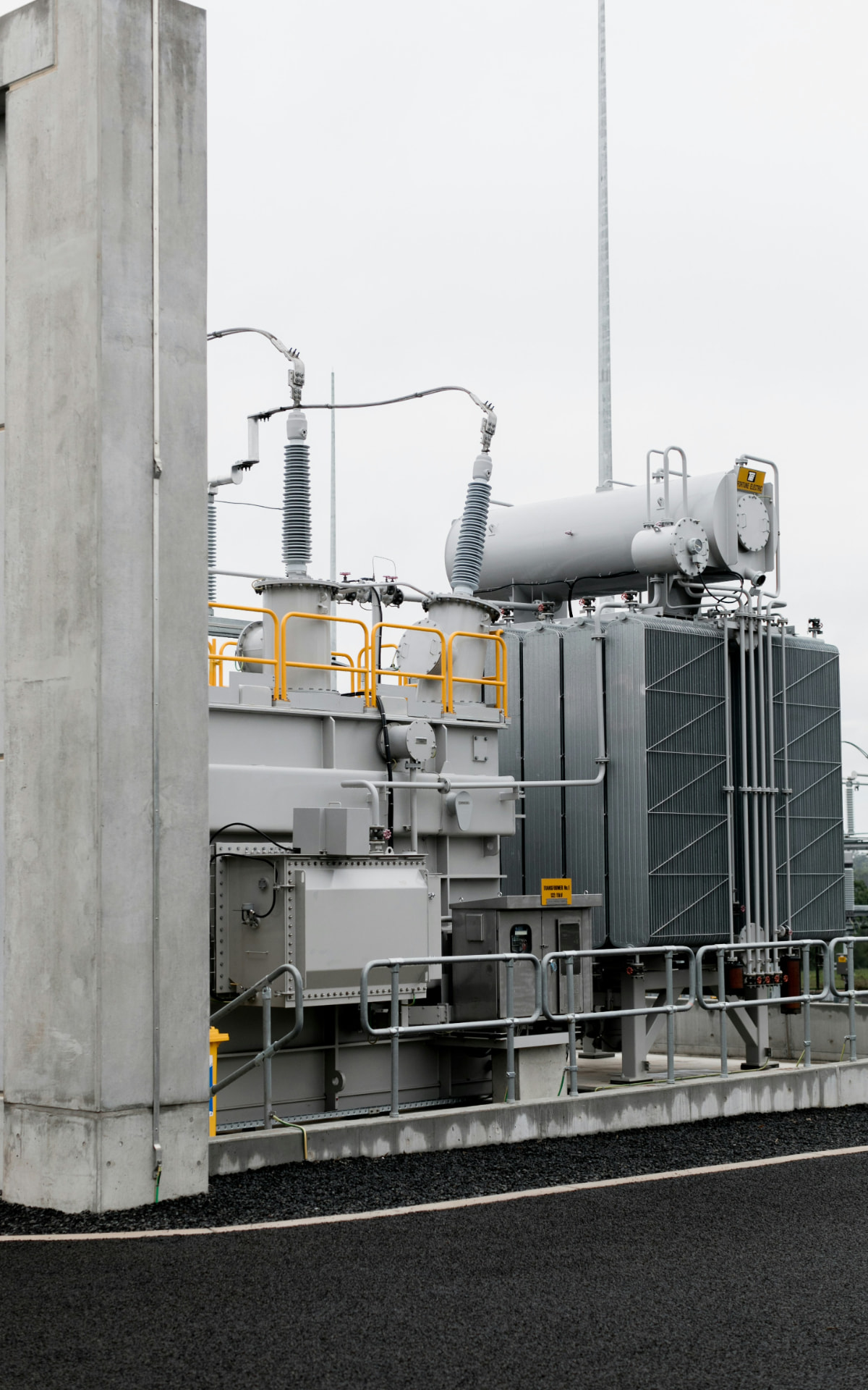 Large power transformer between concrete fire walls