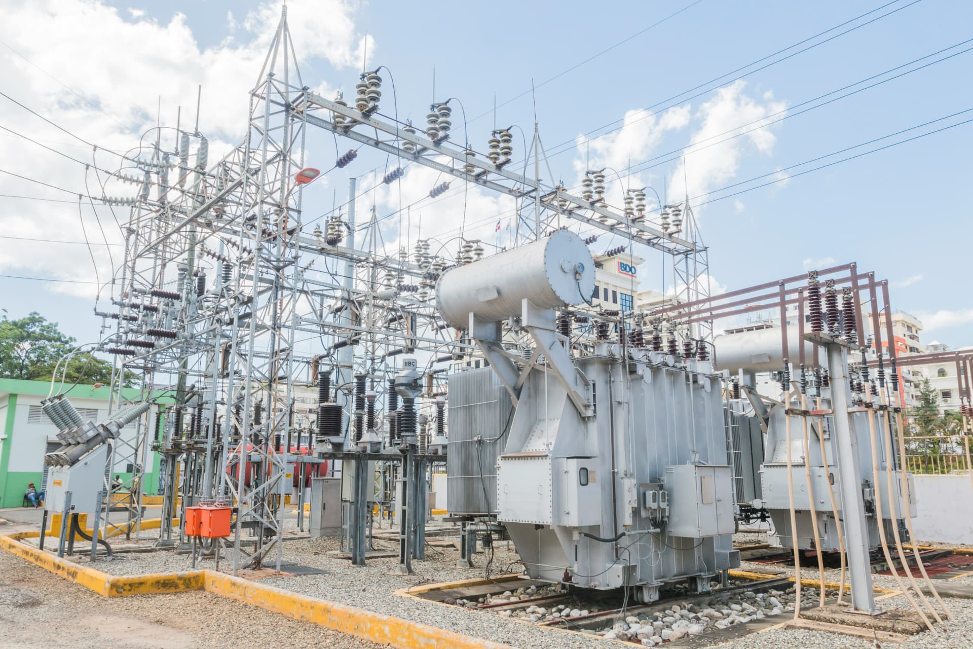 Power transformer and high-voltage equipment in an outdoor substation